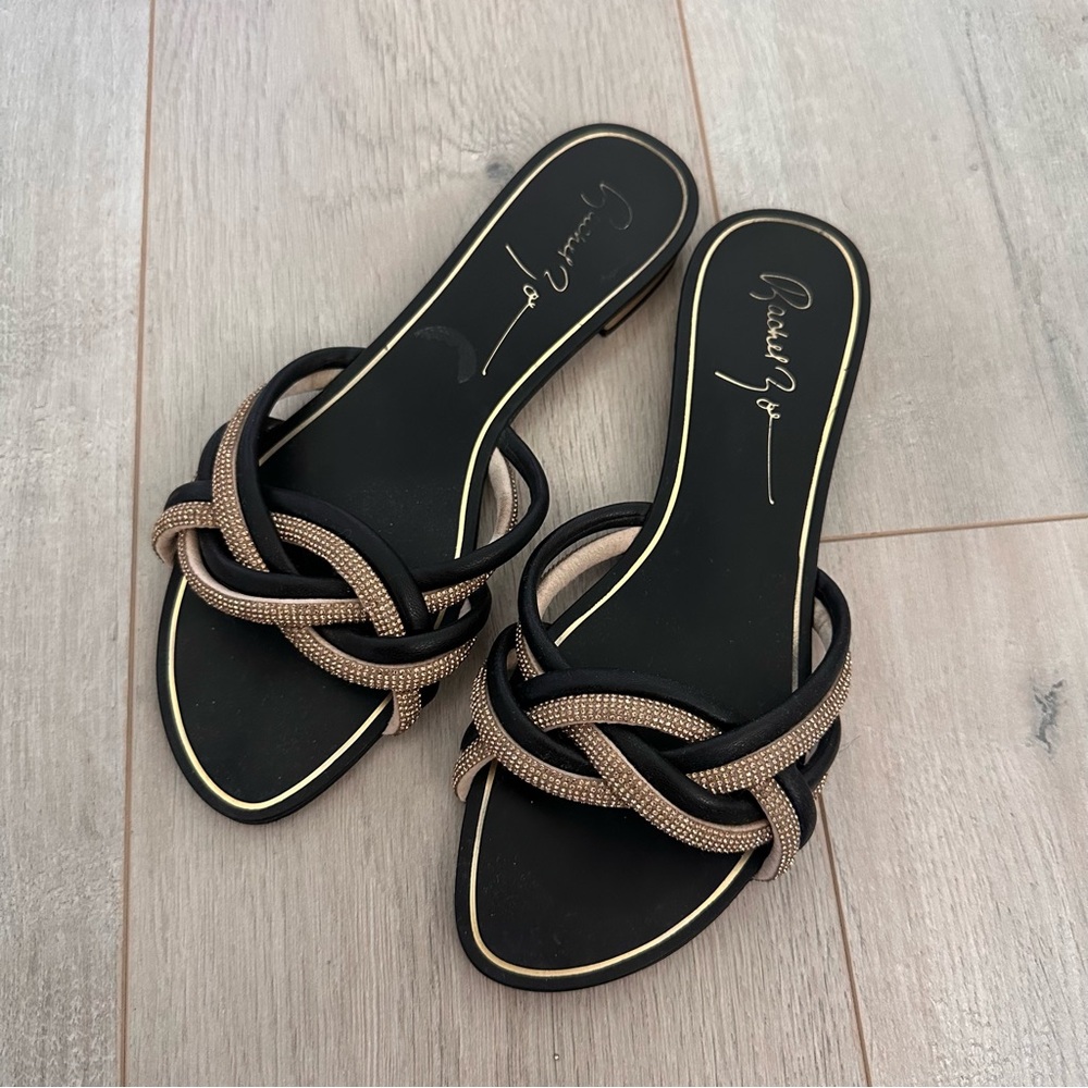 Rachel Zoe Women's Black and Brown Slide Sandals